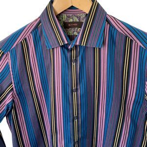 Sand Shirt Mens Size 41 Neck 16 Regular Fit Dress Blue Stripe Paisley Flip Cuff